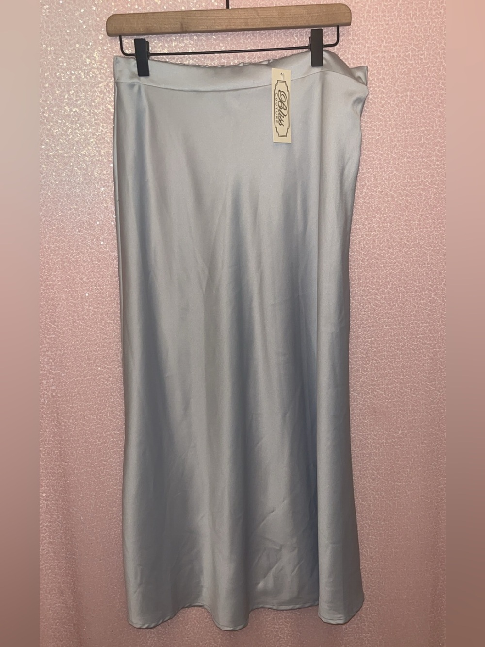 Haute Monde Light Blue Satin Maxi Skirt